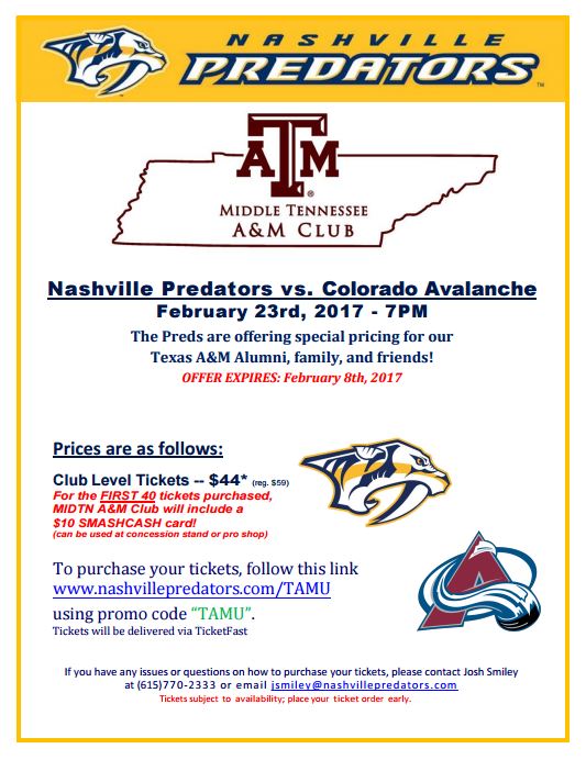 Predators Hockey  Middle Tennessee A&M Club